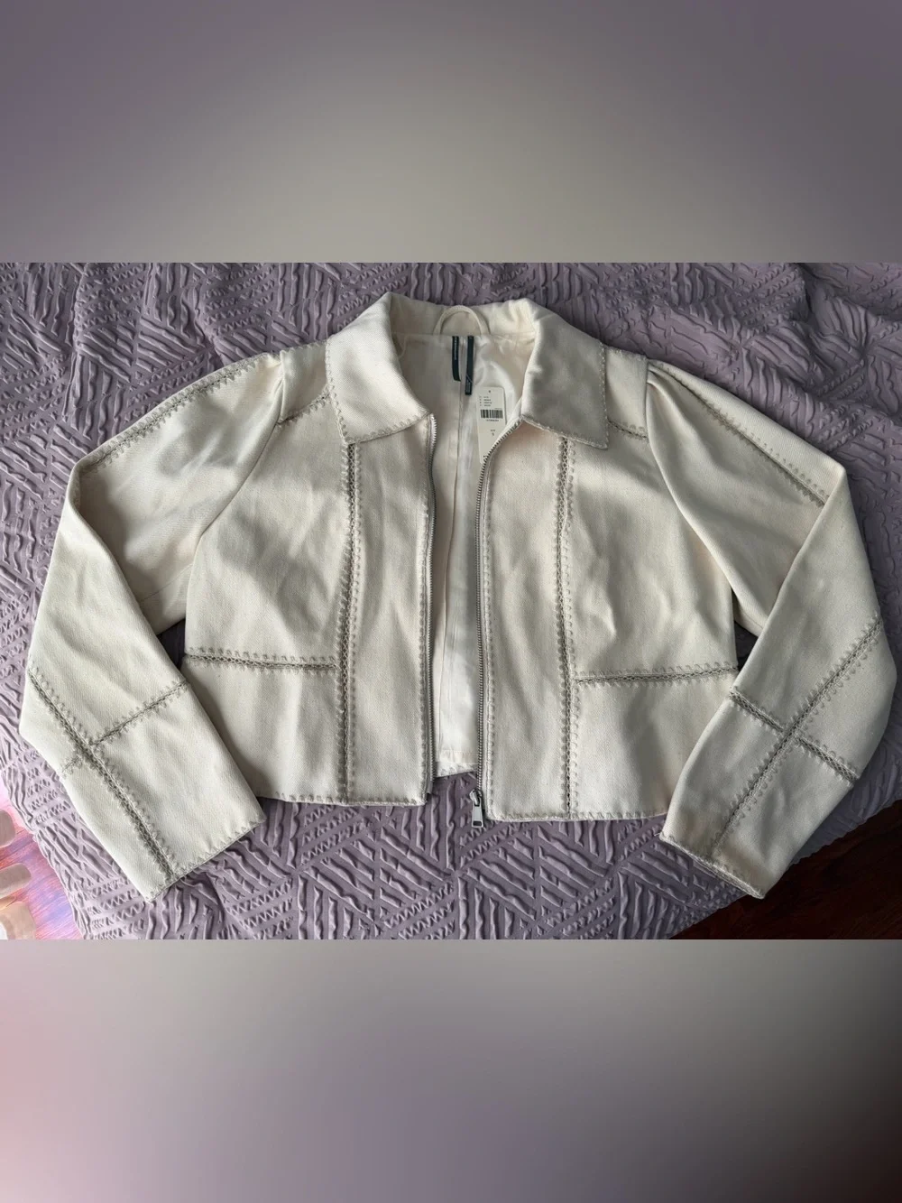 Anthropologie Cream Zip-Front Cropped Jacket - Picture 2 of 5
